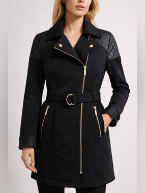 95- MICHAEL KORS black coat, leather quilt size xs/s